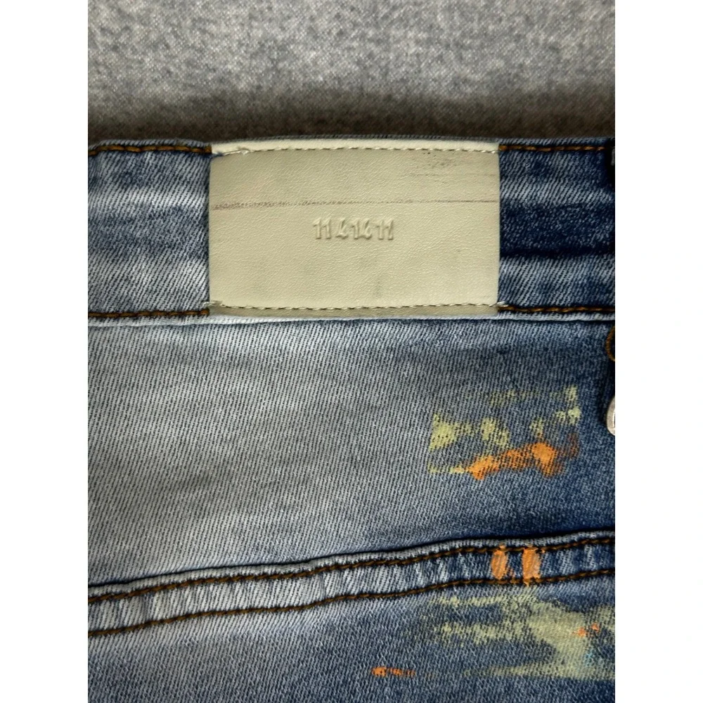 KDNK Men'KDNK Jean Mens 33x31 Distressed Ripped Paint Splatter Denim Design Blue